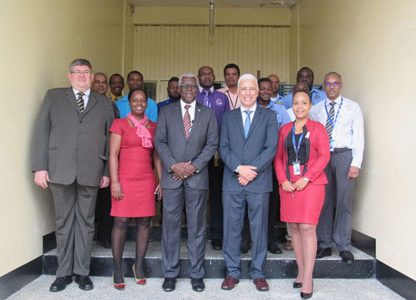 GCAA’s Director General Egbert Field (standing at centre) flanked by ICAO Representatives and participants of the National Air Navigation Plan workshop