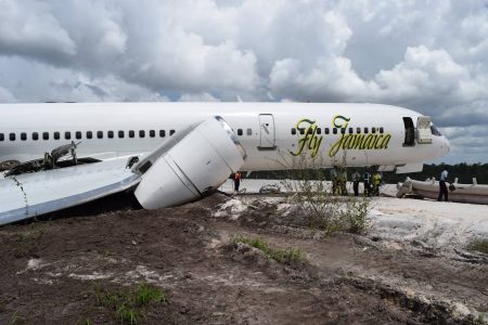 The Fly Jamaica Boeing 757 after it crash landed.