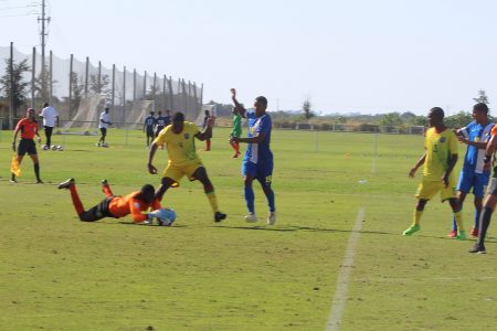 Flashback: Goalkeeper Jumain Cumberbatch of Guyana smothering the danger against Curacao during the second half at the IMG Academy, Florida, USA in the CONCACAF Men’s U20 Championship
