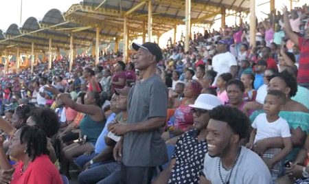  A section of the crowd at the Darren Sammy Cricket Stadium for West Indies’ final preliminary match against England. 