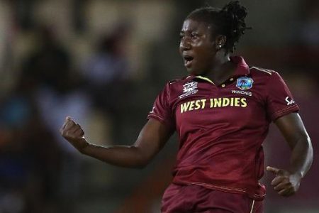 Stafanie Taylor is pumped after taking a wicket (ICC photo)