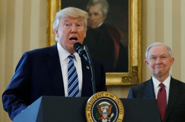 President Donald Trump (left) forced out his attorney general Jeff Sessions (right) on Wednesday and threatened to fight back if Democrats use their new majority in the US House of Representatives to launch investigations into his administration and finances.