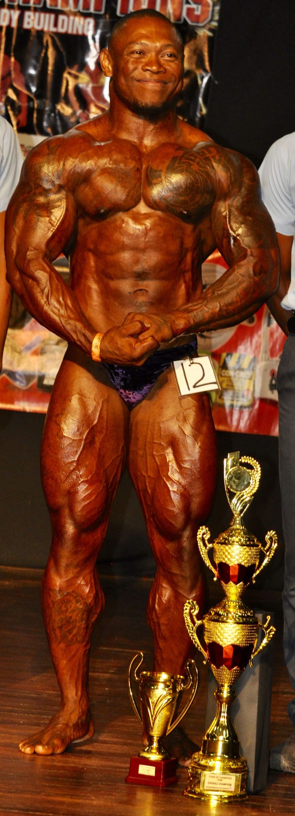 Wendel Setropawiro, winner in the heavyweight class, stood head and shoulders above the competition and flexed and posed his way to the Mr. ‘Stage of Champions’ overall title.
