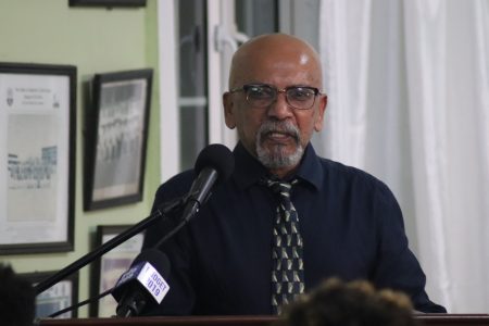 Professor Clem Seecharan, author of ‘Hand-In-Hand History of Cricket in Guyana’ Volume Two. (Romario Samaroo photo)