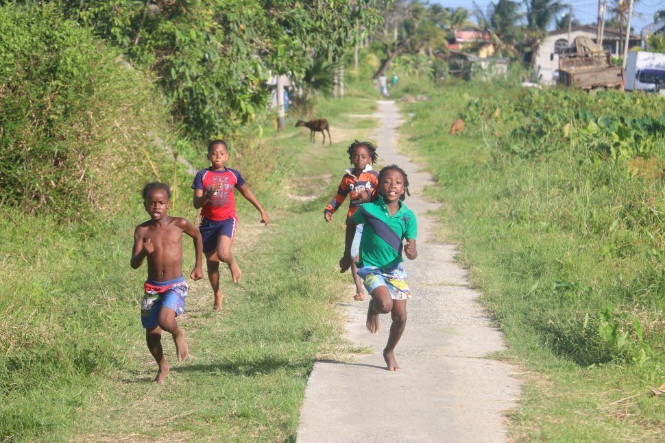 And the winner is….These `A’ Field Sophia children were testing their sprinting skills yesterday. (Terrence Thompson photo)