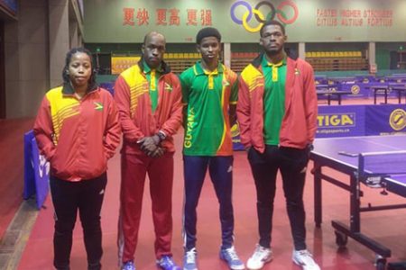  The Guyanese quartet whilst in China during their one-month training exchange at the Hebei Zhengding Table Tennis Training Centre.