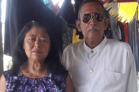 HAPPIER TIMES: Elderly couple Deokaran Panilal 62, and his wife Rookmin 55, who died in a fatal accident along the Guaracara/Tabaquite Road on Sunday morning after visiting relatives. 