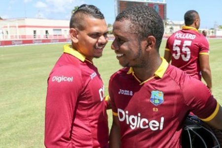 West Indies off-spinner Sunil Narine (left) and opener Evin Lewis … two of the players missing from the Windies one-day tour of Bangladesh.