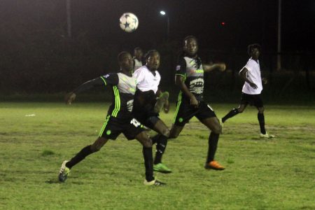 Mahaica Determinators defeated Santos 1-0 to clinch the third position in the T­­urbo Knockout Football Championship yesterday at the Ministry of Education ground, Carifesta Avenue.
Eion Abel recorded the lone goal in the matchup, etching his name on the scorer’s sheet in the 45th minute. Up to press time, the grand finale between Northern Rangers and GFC was being contested.
 Action between Mahaica and Santos at the Ministry of Education ground in the Turbo Knockout Football Championship (Orlando Charles photo)
