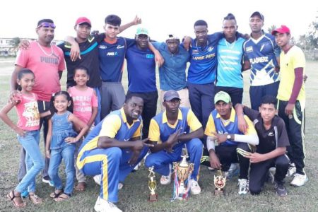  The new South Essequibo Cricket Committee T20 Chairman’s Cup champions, New Opportunity Corps along with chairman and sponsor, Andy Ramnarine and family.
