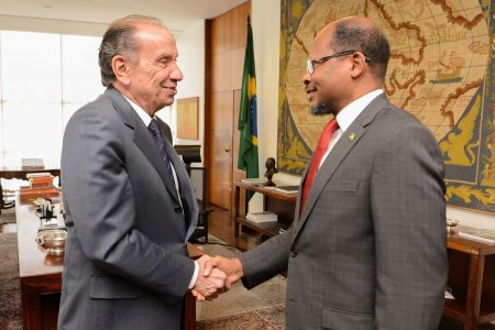 Guyana’s Ambassador to Brazil, George Talbot (right) and Foreign Minister of Brazil, Aloysio Nunes Ferreira. (Ministry of Foreign Affairs photo)