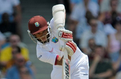 West Indies batsman Shai Hope goes on the attack during his career-best half-century in the opening Twenty20 International yesterday.
