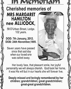 Mrs Margaret Hamilton nee Allicock