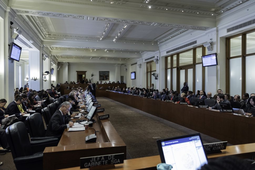 The Special Meeting of the Permanent Council of the Organization of American States (OAS), which voted by majority on Thursday “to not recognize the legitimacy of Nicolas Maduro’s new term” after his swearing in as president. (Juan Manuel Herrera/OAS photo)