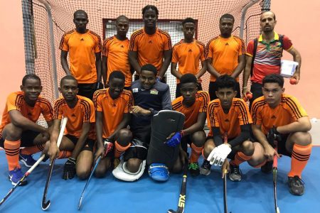  The National U19 team after soundly thrashing Shape in the opening match of the Ventures Invitational Indoor Hockey Tournament Friday evening.
