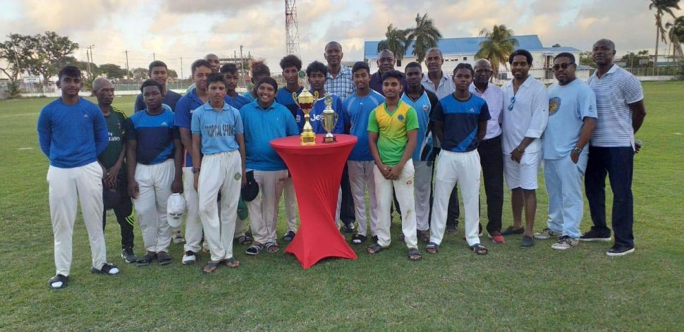 The victorious GCA Select Under-17 along with sponsors and members of the GCA.
