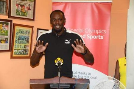 Jamaica's retired sprint great Usain Bolt during Monday's press conference at the SOJ offices. 