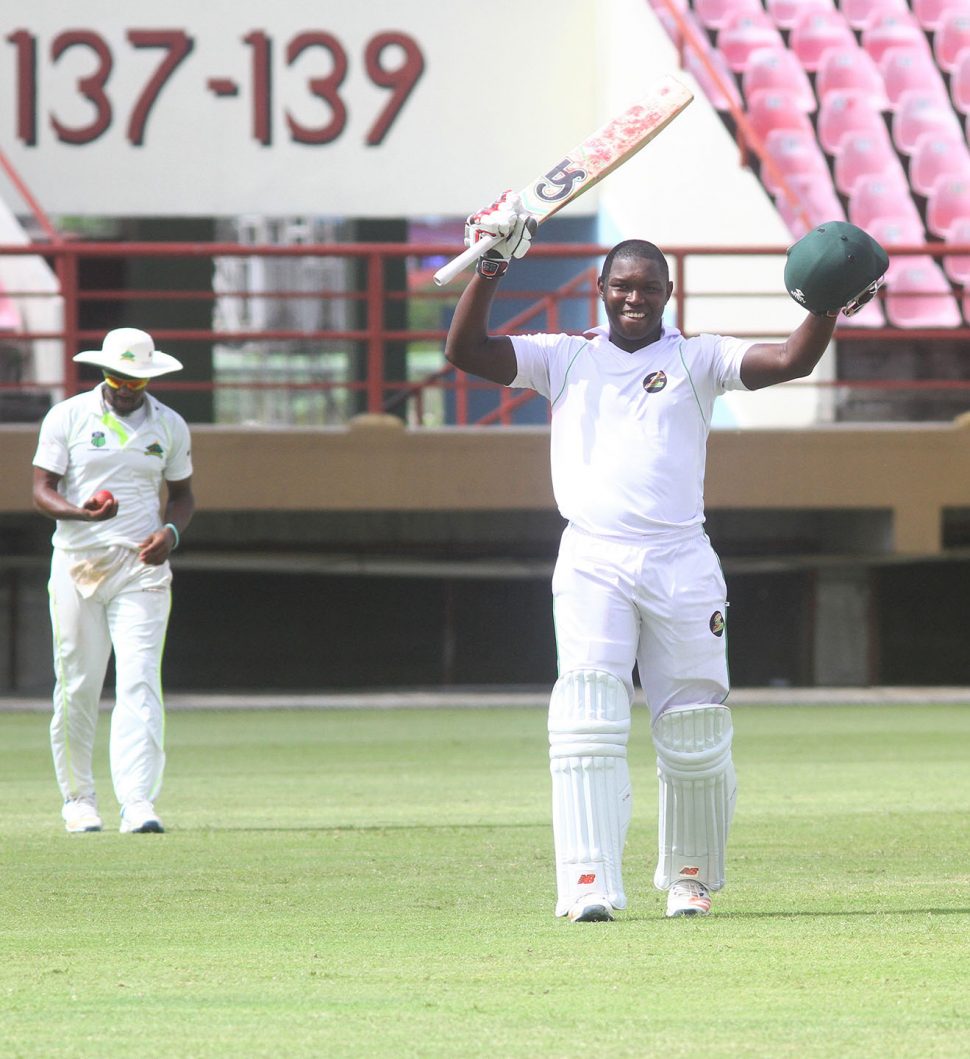 Anthony Bramble smiles for the camera after bringing up his second century in as many matches. (Orlando Charles photo)