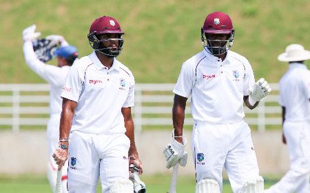 John Campbell (left) and Shamarh Brooks have been called up to the Windies Test squad for the first time.
