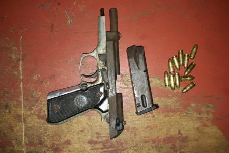 The Beretta 9mm pistol and matching ammunition found on the gold miner.