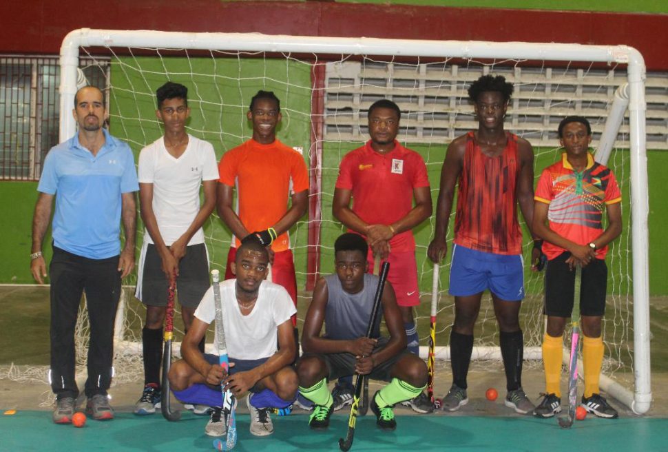 Robert Fernandes along with part of the squad after their practice session ahead of their T&T tour (Royston Alkins photo)