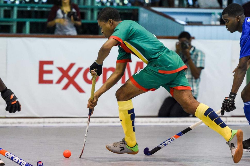 Kareem attacking for Guyana against Barbados in the 2017 Indoor Pan American Cup
