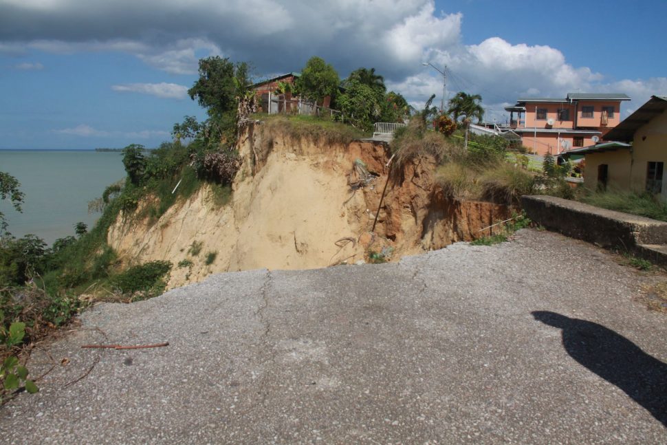Six acres of land had already been swallowed by the sea along with three houses following mass land erosion at Bamboo Village Cedros.