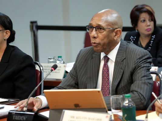 Nigel Romano, Chairman of National Flour Mills (NFM) at the 34th meeting of the Joint Select Committee on State Enterprises, yesterday.