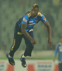 West Indies all-rounder Andre Russell … grabbed the third hat-trick of the BPL season.
