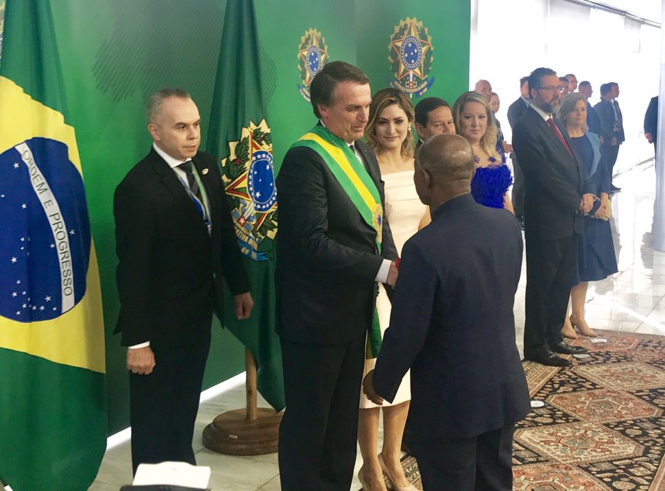 Minister of Foreign Affairs Carl Greenidge (right) meeting with new Brazilian Pressident, Jair Bolsonaro