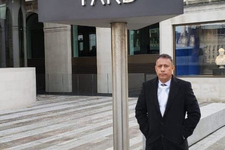 Police Commissioner Gary Griffith stands outside the New Scotland Yard during his visit to the UK.