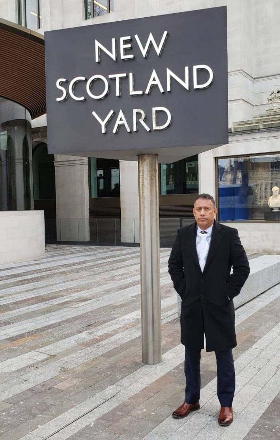 Police Commissioner Gary Griffith stands outside the New Scotland Yard during his visit to the UK.