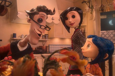 The titular character with her “other parents” in Henry Selick’s “Coralline.”