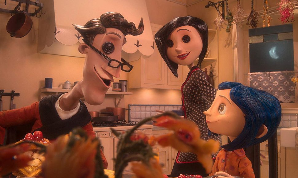 The titular character with her “other parents” in Henry Selick’s “Coralline.”