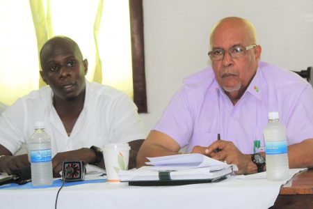GWI’s Executive Director of Operations Dwayne Shako (at left) and GWI’s Managing Director, Dr. Richard Van West Charles at the press conference
yesterday 