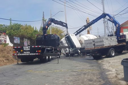  The cement truck which was involved in the accident on the Windward Road in Hope, Tobago, yesterday.