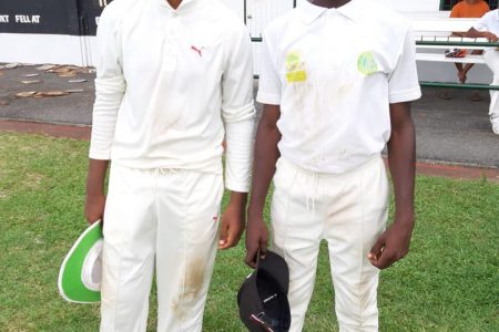 Zachary Jodha (25 and 3-7) and Thaddeus Lovell (60 and 1-14) shared in a 94-run partnership against West Demerara in the DCB Inter-Association Under-15 tournament at Everest Cricket Club.