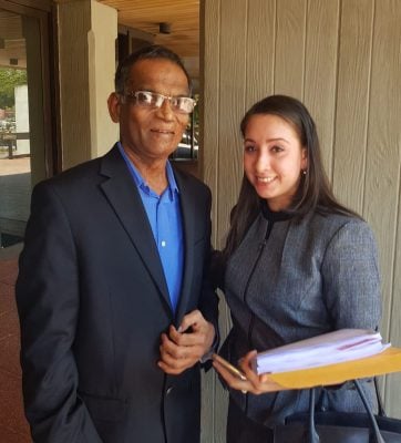 Raffick Mohammed with his lawyer Shabaana Mohammed outside the Hall of Justice.