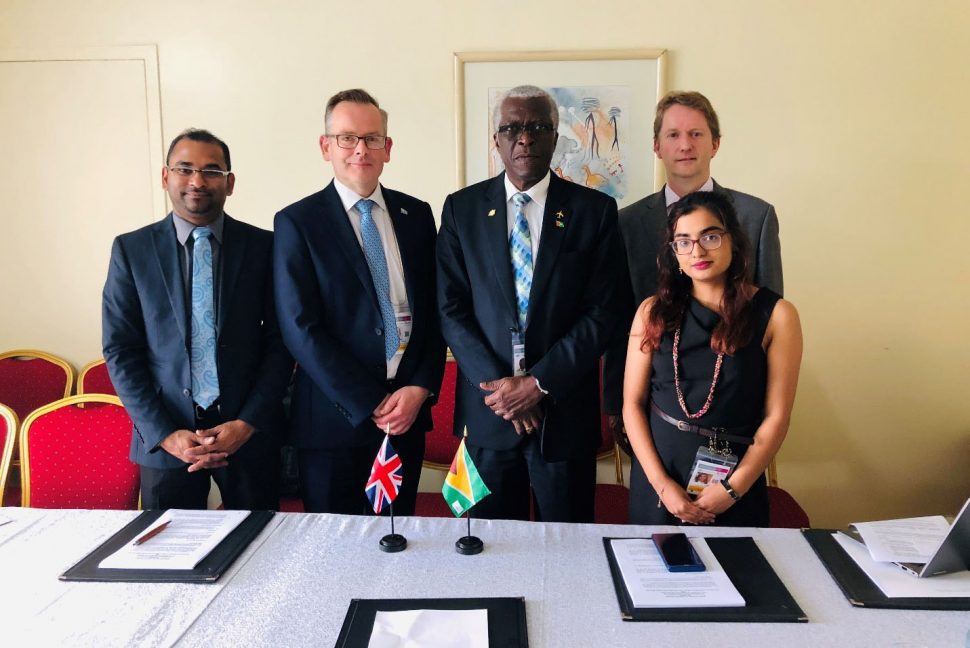 The Guyana and UK delegations at the meeting.  Lt. Col. (Ret’d) Egbert Field is third from right and Saheed Sulaman is at left. (GCAA photo)