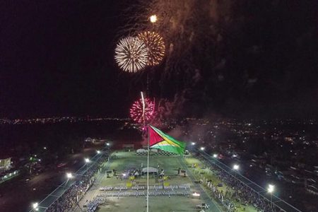 Happy Mashramani: Fireworks after last night’s flag-raising at D’Urban Park heralding the 49th anniversary of Republican status. 