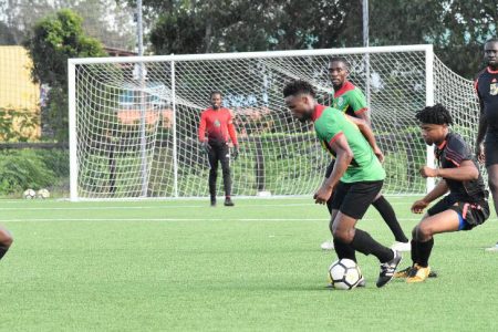 Scenes from the Golden Jaguars Local Provisional Squad practice match against an Upper Demerara Football Association [UDFA] selection on February 25th at the National Training Centre, Providence.
