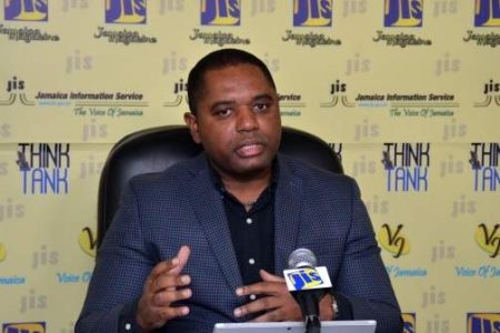 Jamaica Promotions Corporation (JAMPRO) Trade and Investment Manager, Logistics and Infrastructure, Don Gittens, addresses a Jamaica Information Service (JIS) 'Think Tank' on Thursday, February 21. 
