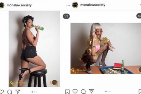 Two of the controversial photos posted on Instagram by the Mona Law Society showing contestants in Miss Law 2019.