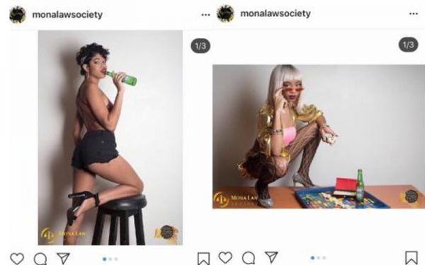 Two of the controversial photos posted on Instagram by the Mona Law Society showing contestants in Miss Law 2019.
