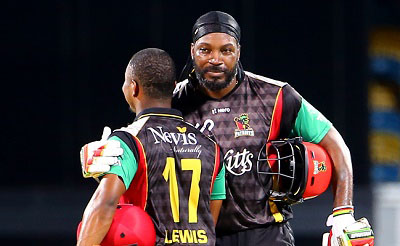 Superstar Patriots openers Chris Gayle (right) and Evin Lewis.