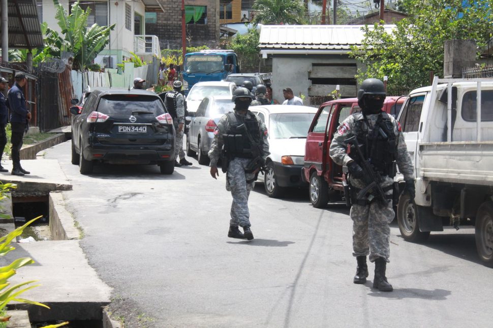 Members of the Special Operations Unit and Southern Division Police during an exercise in La Romaine yesterday.