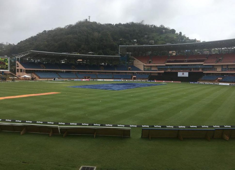 The playing area at the Grenada National Stadium remained under covers for most of yesterday.
