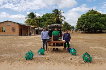 The GWI’s geophysical survey team with a representative of Karasabai village.
