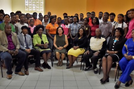 First Lady Sandra Granger seated at centre with the trainers and participants. (Ministry of the Presidency photo)