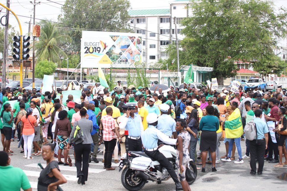 Some of the APNU+AFC protesters. (Terrence Thompson photo)